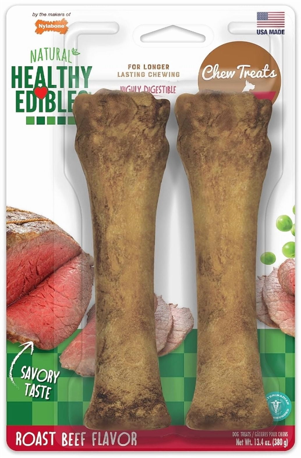 Nylabone Healthy Edibles Chews Roast Beef Souper [Dog Natural Treats, USA Dog Treats, New Dog Supplies, Nylabone, Dog Supplies] 2 count