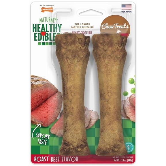 Nylabone Healthy Edibles Chews Roast Beef Souper [Dog Natural Treats, USA Dog Treats, New Dog Supplies, Nylabone, Dog Supplies] 2 count