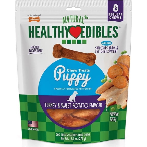 Nylabone Healthy Edibles DHA Omega-3 Puppy - Turkey & Sweet Potato Flavor [Dog, Toys Nylabone] Regular (8 count)