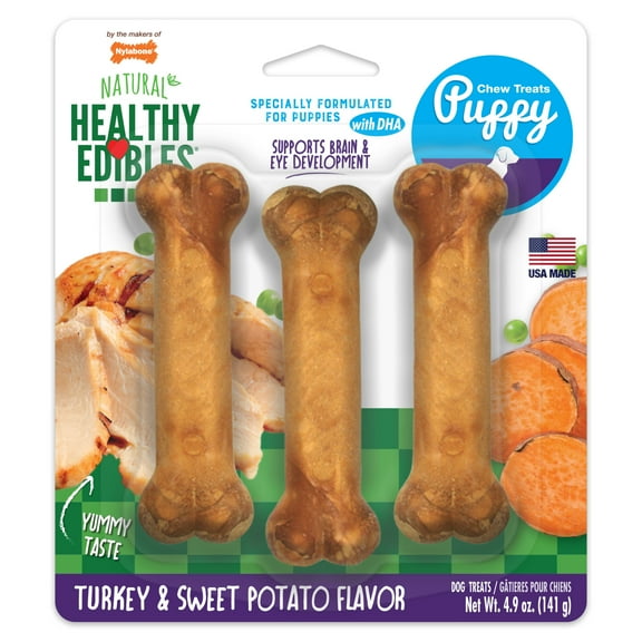 Nylabone Healthy Edibles All-Natural Long Lasting Puppy Chew Treats Turkey & Sweet Potato Small (3 Count)
