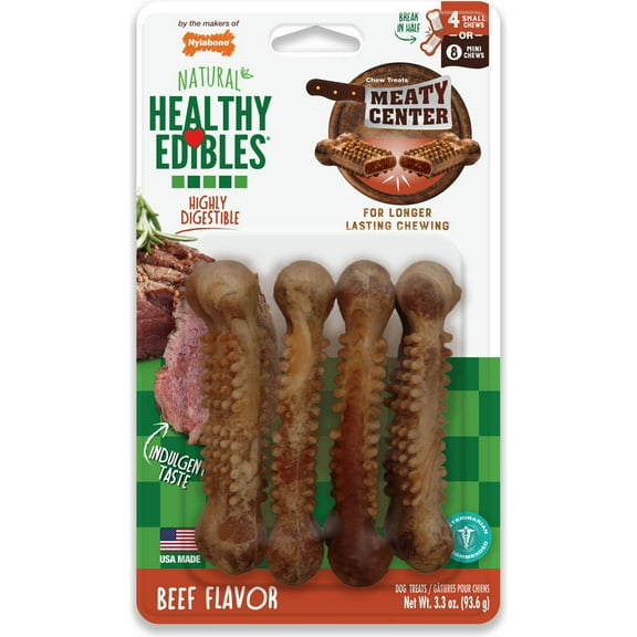 Nylabone Healthy Edibles Meaty Center All-Natural Long Lasting Chew Treats Beef Small (4 Count)