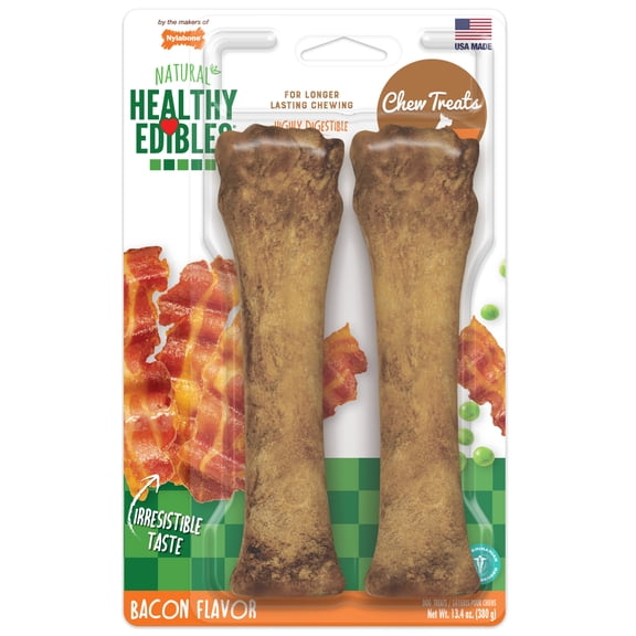 Nylabone Healthy Edibles Natural Dog Treats, Long Lasting Dog Bones, Bacon Flavor Dog Treats, For X-Large Dogs (2 Count)