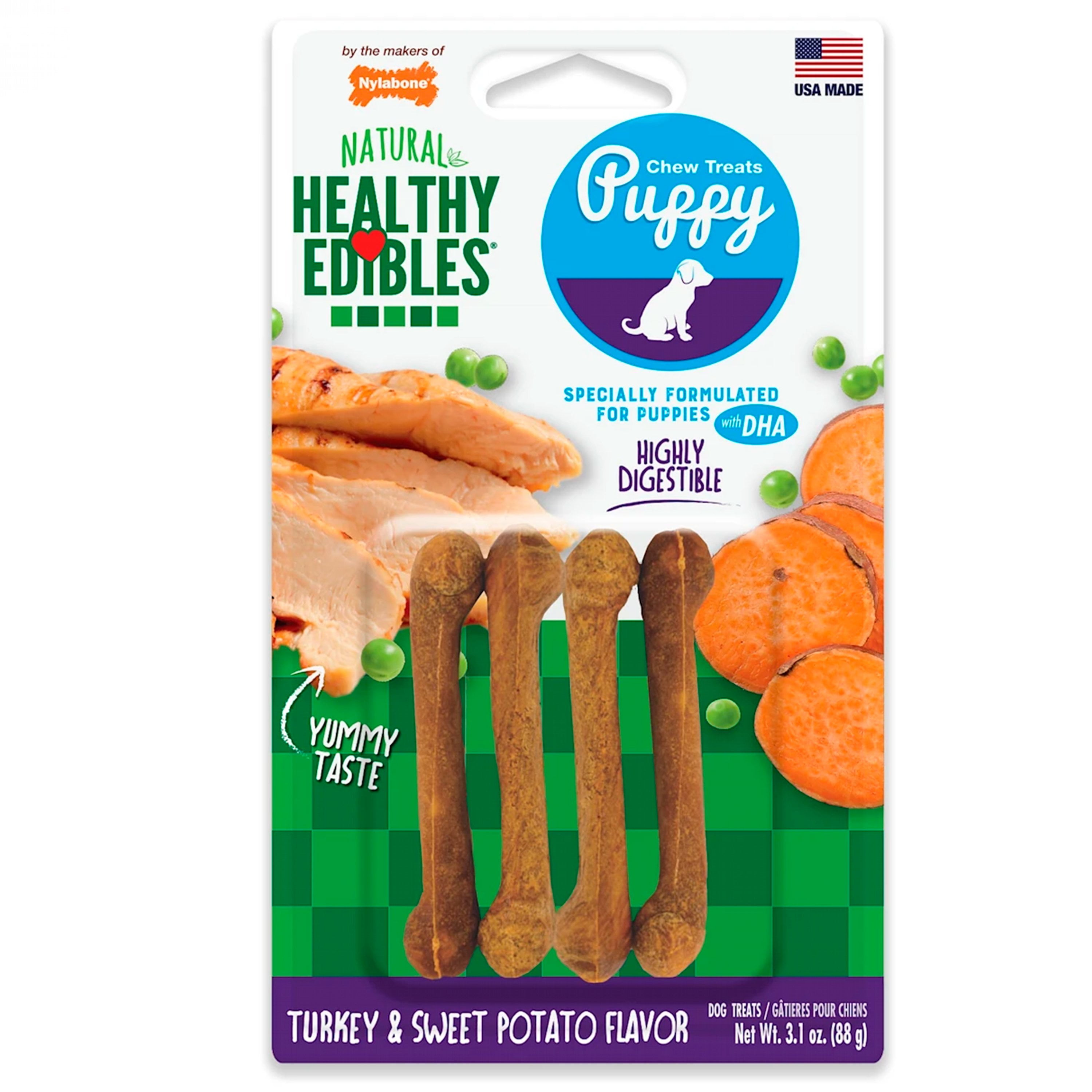 Nylabone Healthy Edibles Long Lasting Puppy Chew Treats Turkey Sweet Potato XS Petite 4 ct Walmart