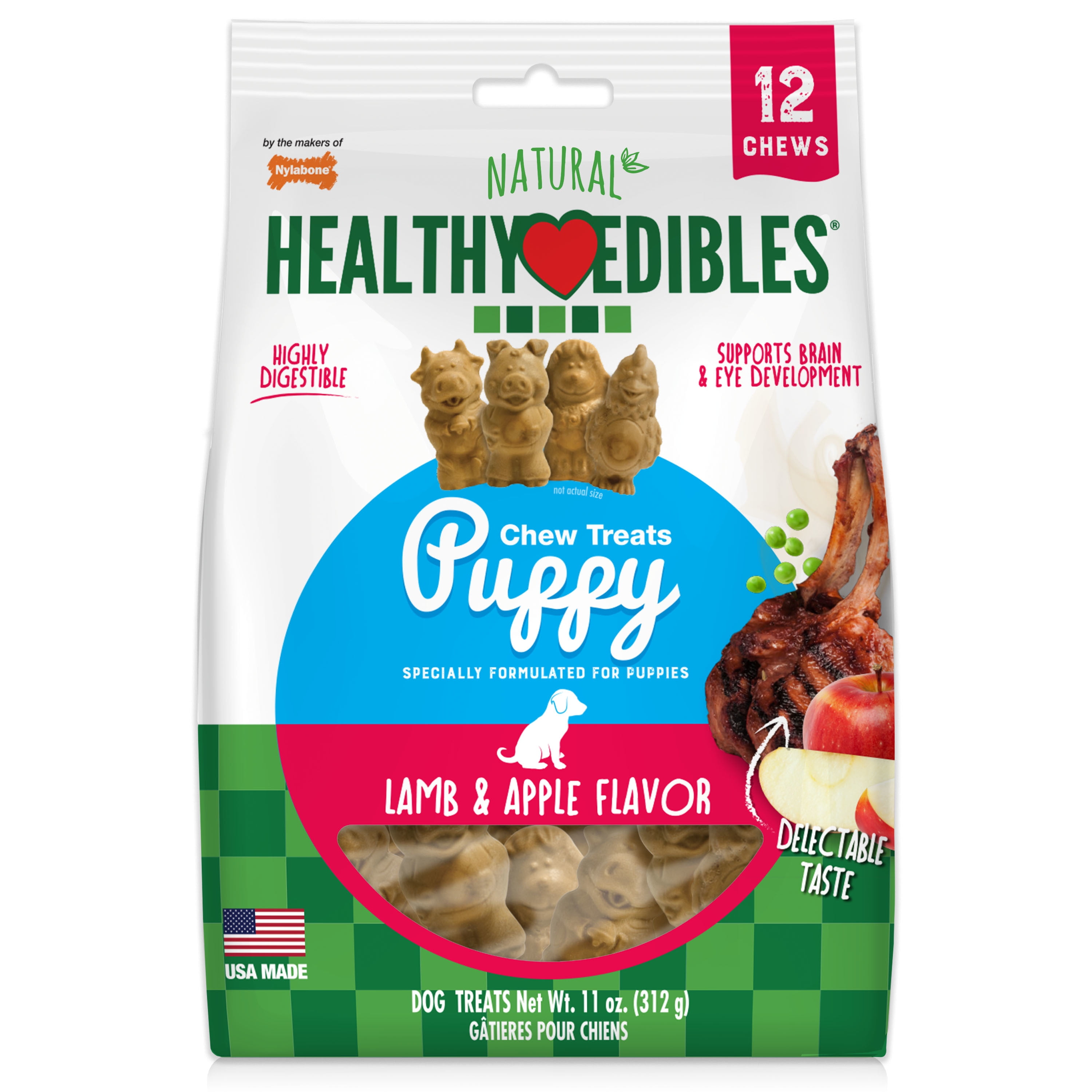 Nylabone Healthy Edibles Puppy Natural Long Lasting Dog Chew Treats Lamb & Apple Flavor Small - Up to 20 lbs.