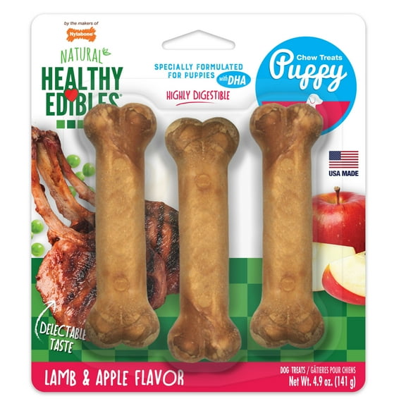 Nylabone Healthy Edibles All-Natural Long Lasting Puppy Chew Treats Lamb & Apple Small (3 Count)