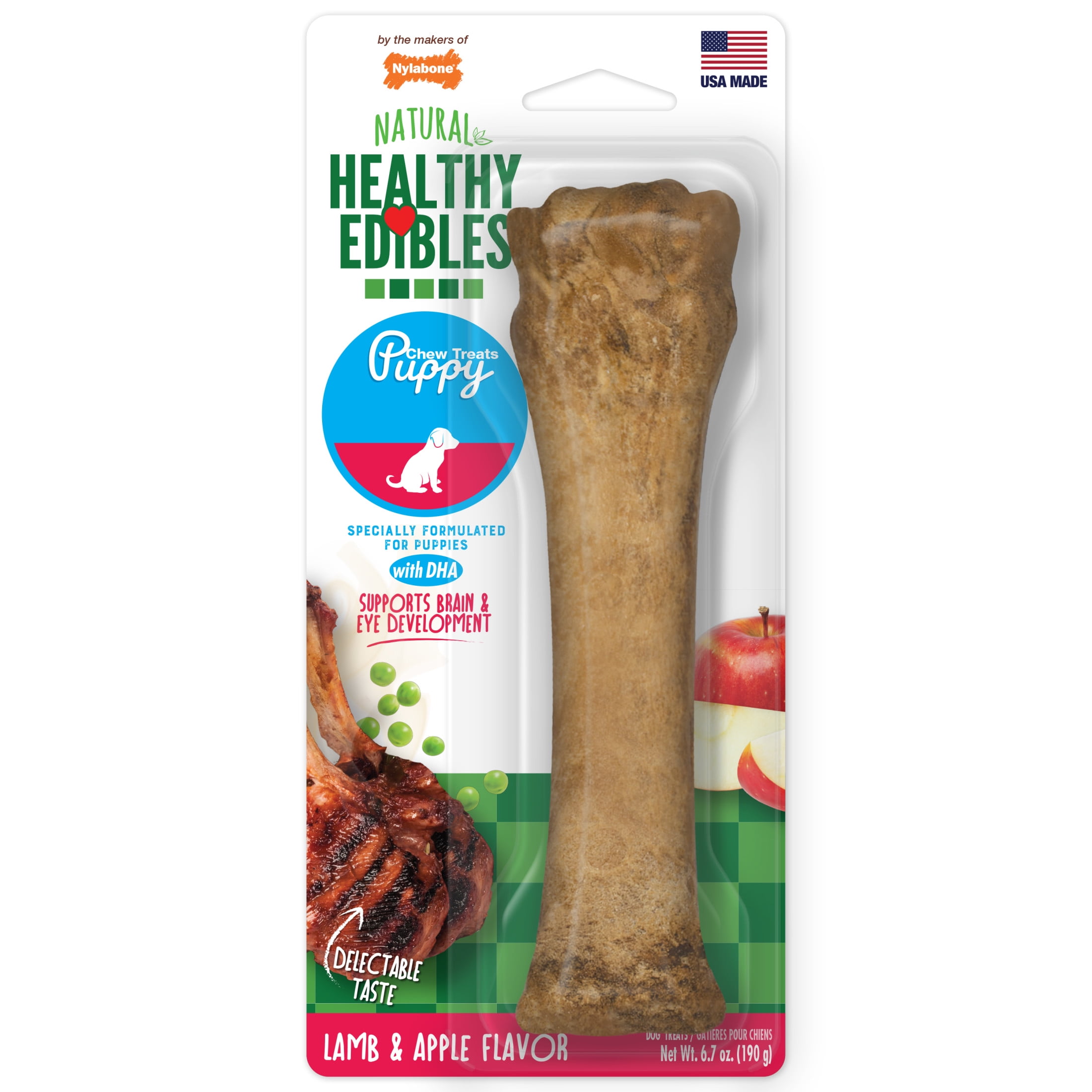 Nylabone Healthy Edibles All-Natural Long Lasting Puppy Chew Treats Lamb & Apple X-Large (1 Count)
