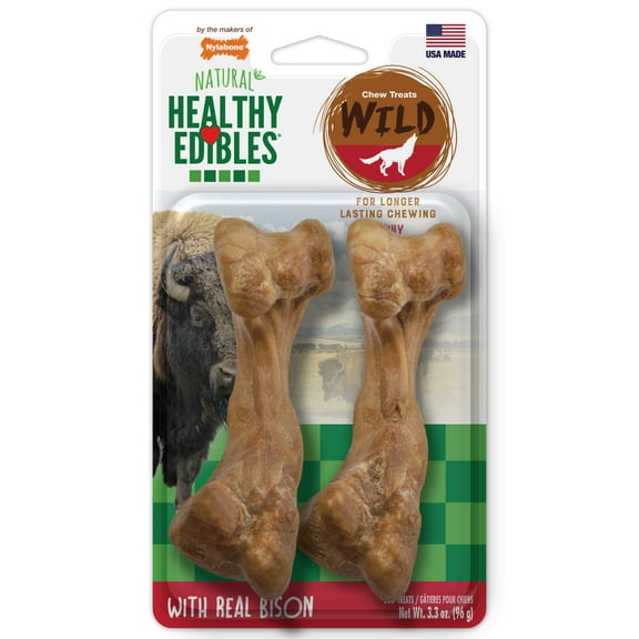 Nylabone Healthy Edibles WILD All-Natural Long Lasting Chew Treats Bison Medium (2 Count)