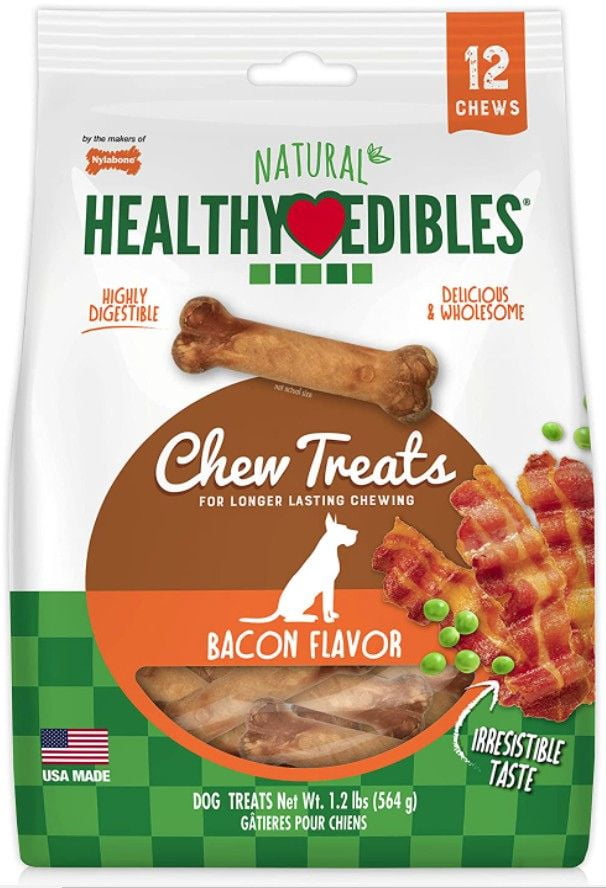 Nylabone Healthy Edibles Wholesome Dog Chews - Bacon Flavor [Dog, Toys Nylabone] Regular (12 Pack)