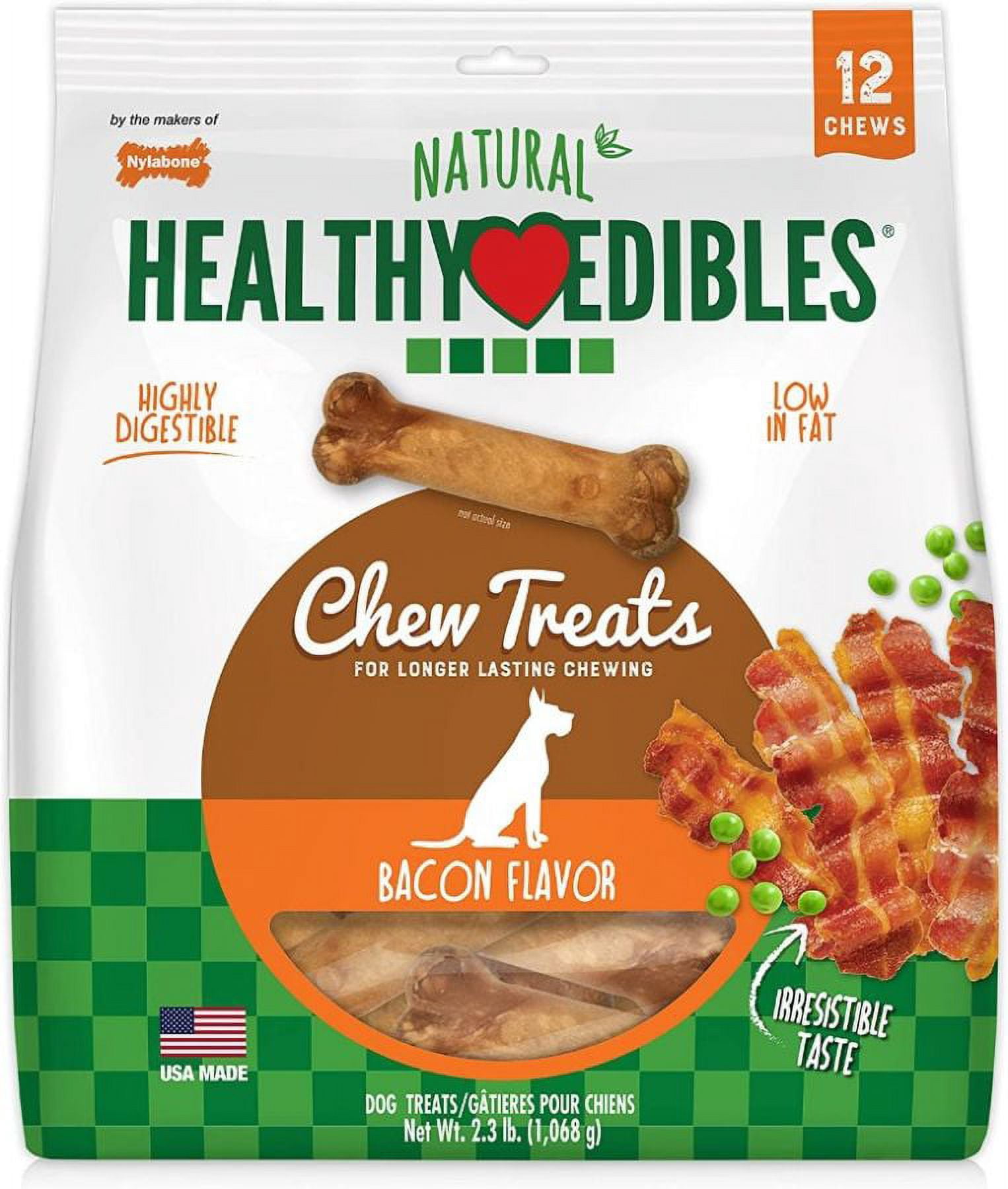 Nylabone Healthy Edibles Wholesome Dog Chews - Bacon Flavor [Dog, Toys Nylabone] Wolf (12 Pack)
