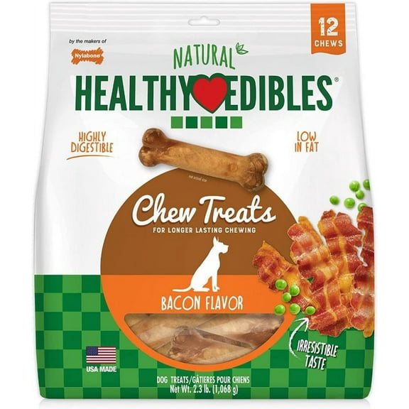 Nylabone Healthy Edibles Wholesome Dog Chews - Bacon Flavor [Dog, Toys Nylabone] Wolf (12 Pack)