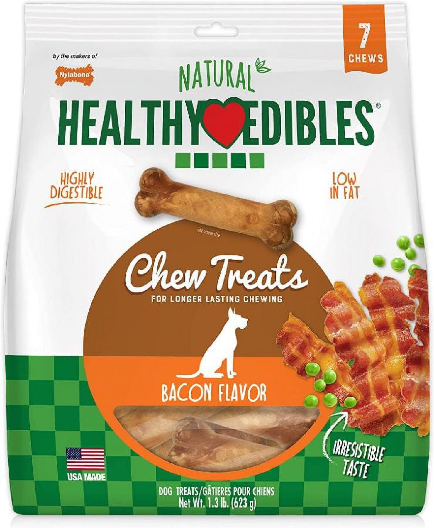 Nylabone Healthy Edibles Wholesome Dog Chews - Bacon Flavor [Dog, Toys Nylabone] Wolf (7 Pack)