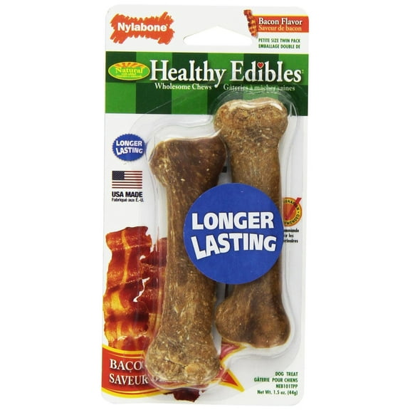 Nylabone Healthy Edibles Wholesome Dog Chews - Bacon Flavor, Petite (2 Pack)