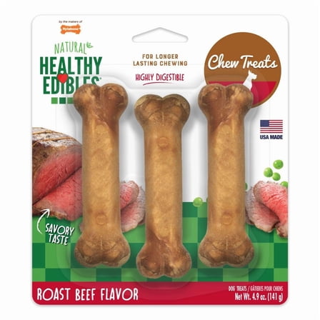 Nylabone Healthy Edibles Wholesome Dog Chews - Roast Beef Flavor, Regular (3 Pack)