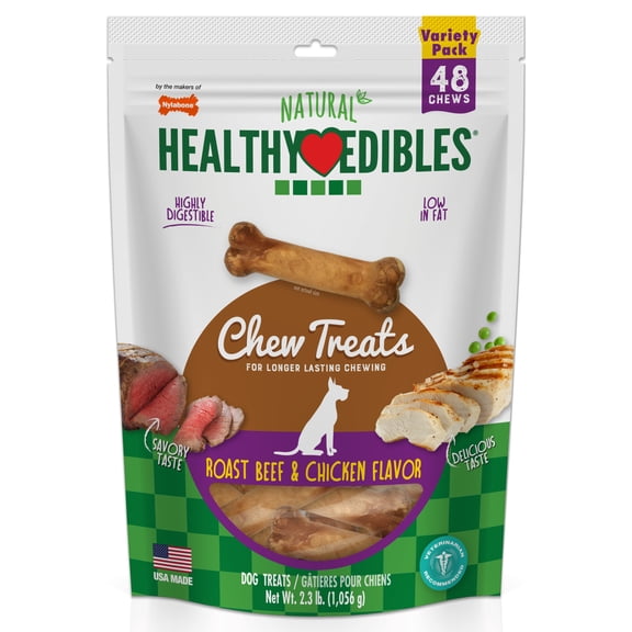 Nylabone Healthy Edibles All-Natural Long Lasting Chew Treats Roast Beef & Chicken X-Small (48 Count)