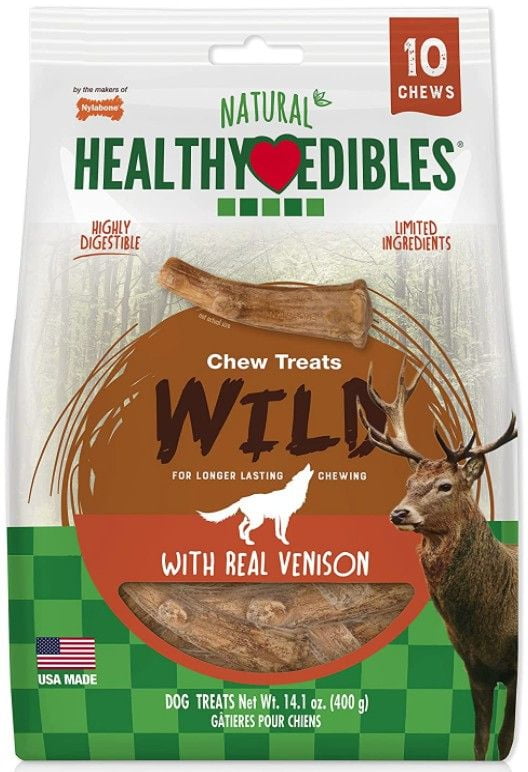 Nylabone Healthy Edibles Wild Antler Chews - Venison [Dog, Treats Packaged] Medium - 10 Pack