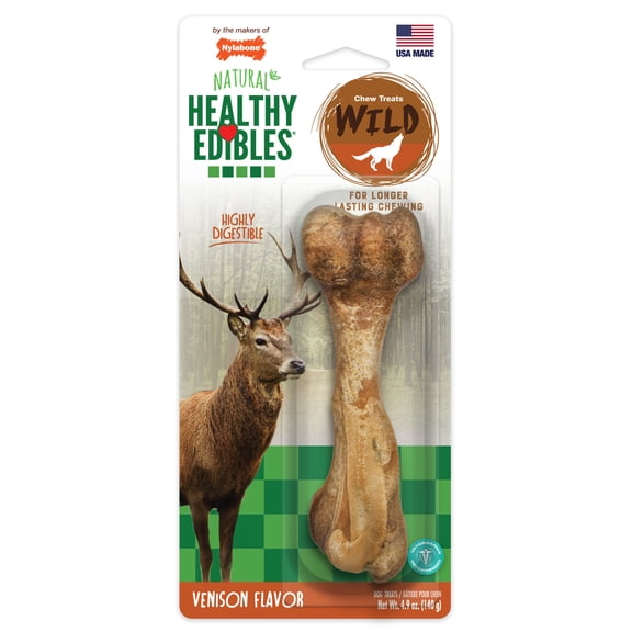 Nylabone Healthy Edibles Wild Dog Treats for Large Dogs, Long Lasting Dog Bones, Venison Flavor, Large - Up to 50 lbs. (1 Count)