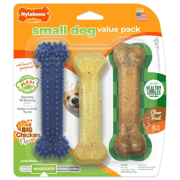 Nylabone Flexi Chew Small Dog Chew Toy Value Pack Chicken & Bacon Small (3 Count)
