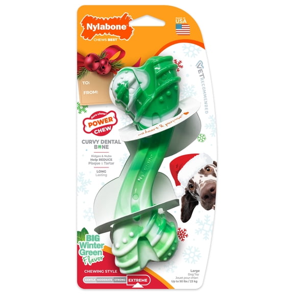 Nylabone Holiday Power Chew Curvy Dental Bone Chew Toy Wintergreen Large (1 Count)