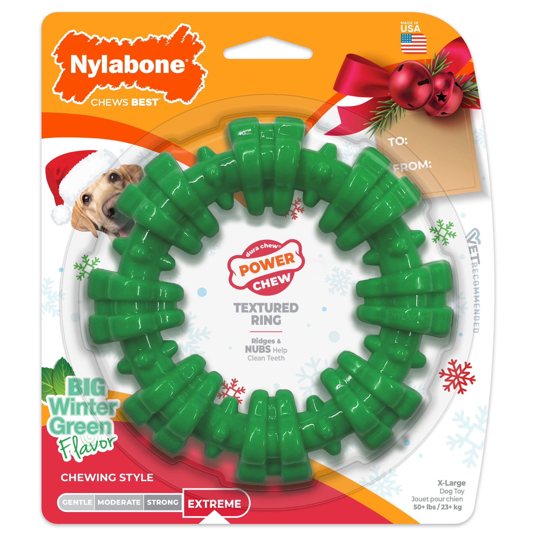 Nylabone Power Chew Textured Ring Dog Toy, Dog Chew Toy, Wintergreen Flavor, X-Large, 1 Count