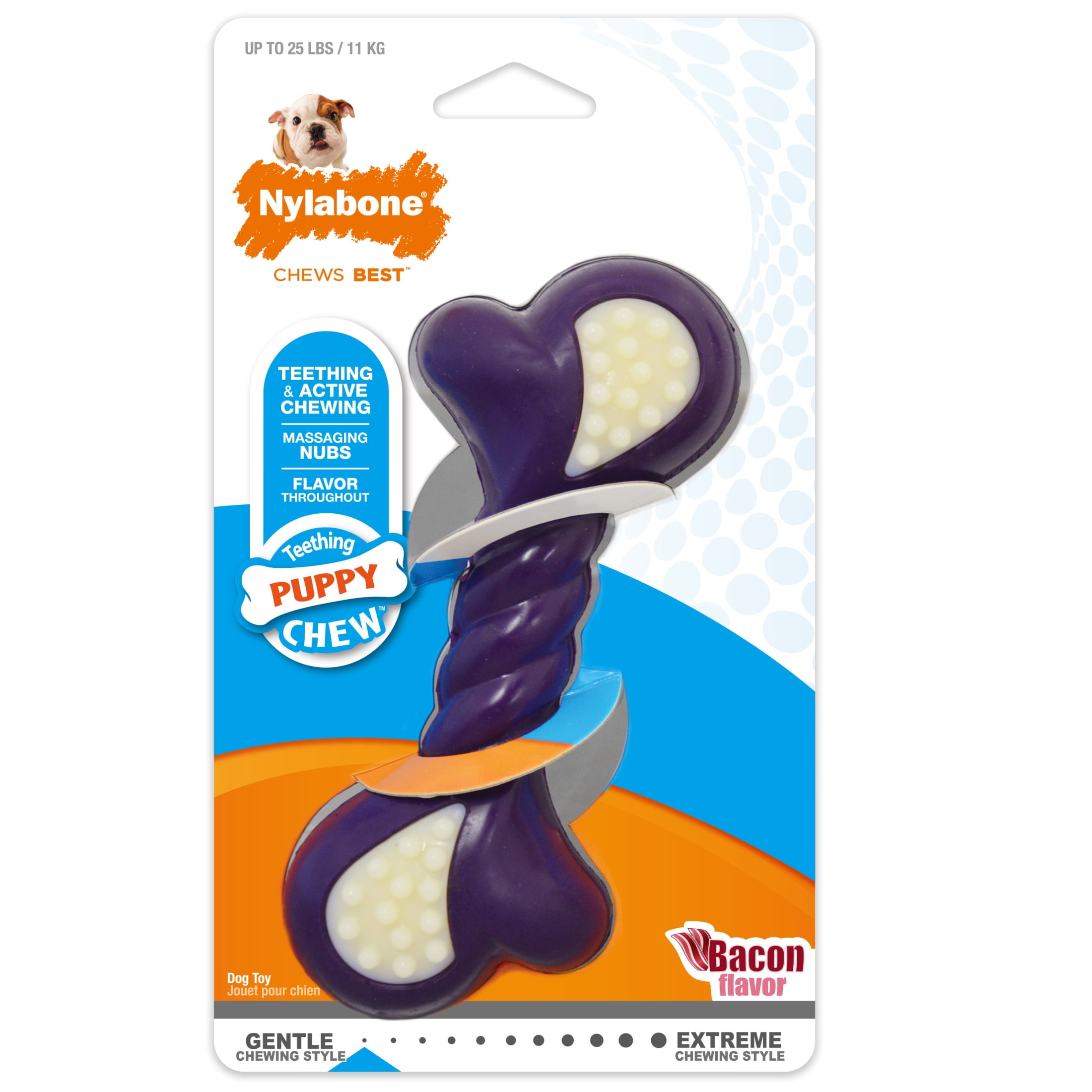 Walmart discounts of Nylabone Just for Puppies Double Action Bone Puppy Dog Teething Chew Toy Bacon Small/Regular - Up to 25 Ibs. (1 Count)