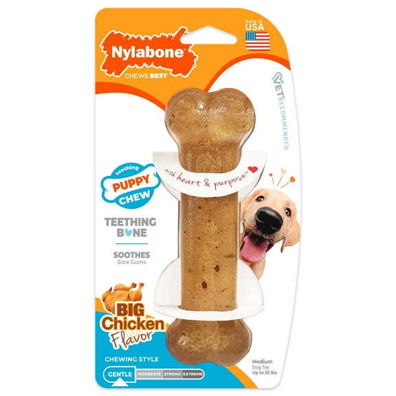 Nylabone Puppy Chew Teething Bone Dog Chew Toy Chicken Medium (1 Count)