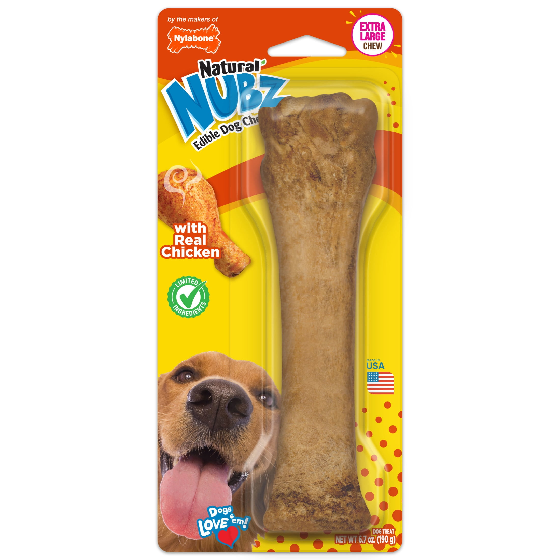 Nylabone Nubz Natural Dog Treats for Large Dogs, Chicken Flavor Dog Bones, X-Large - 50+ lbs., 6.7 oz Pack, 1 Count