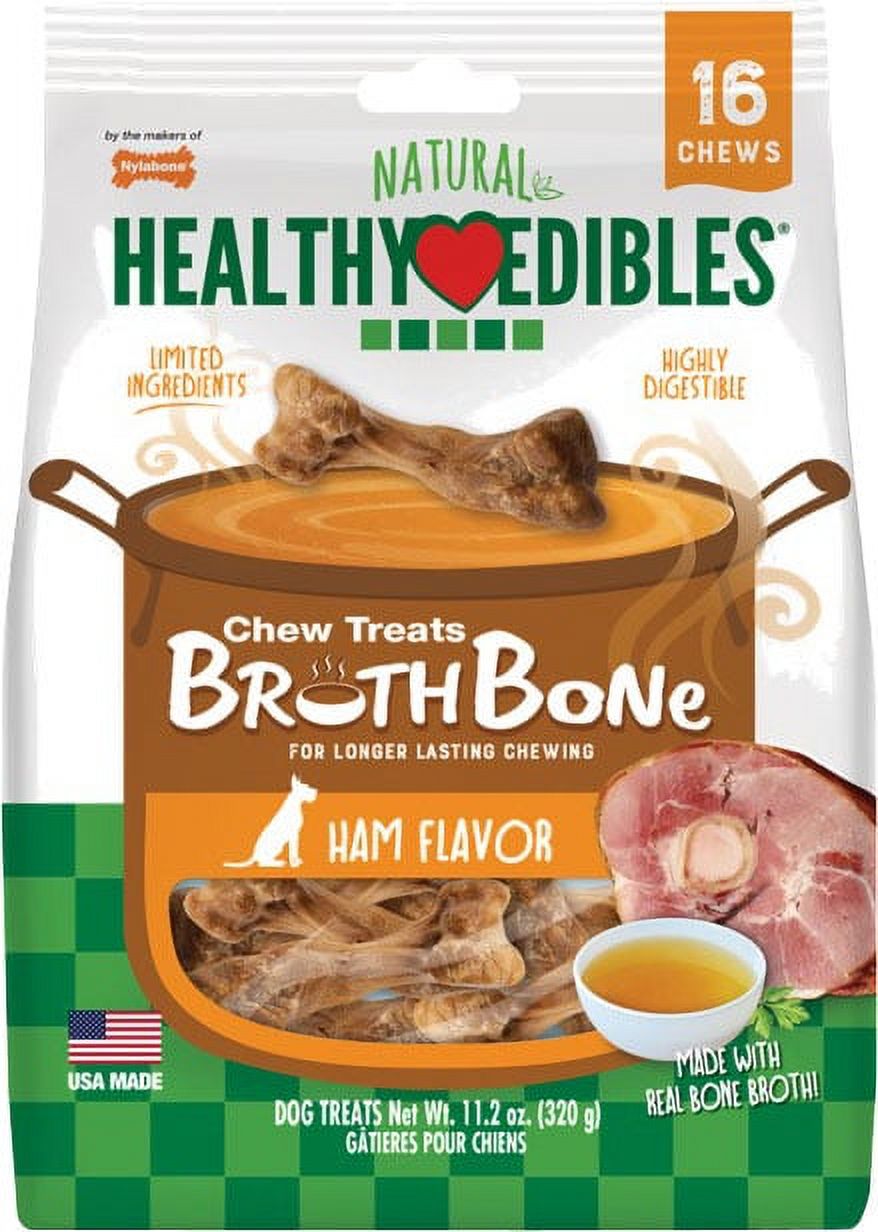 Nylabone Natural Healthy Edibles Broth Bone Chew Treats Ham Flavor