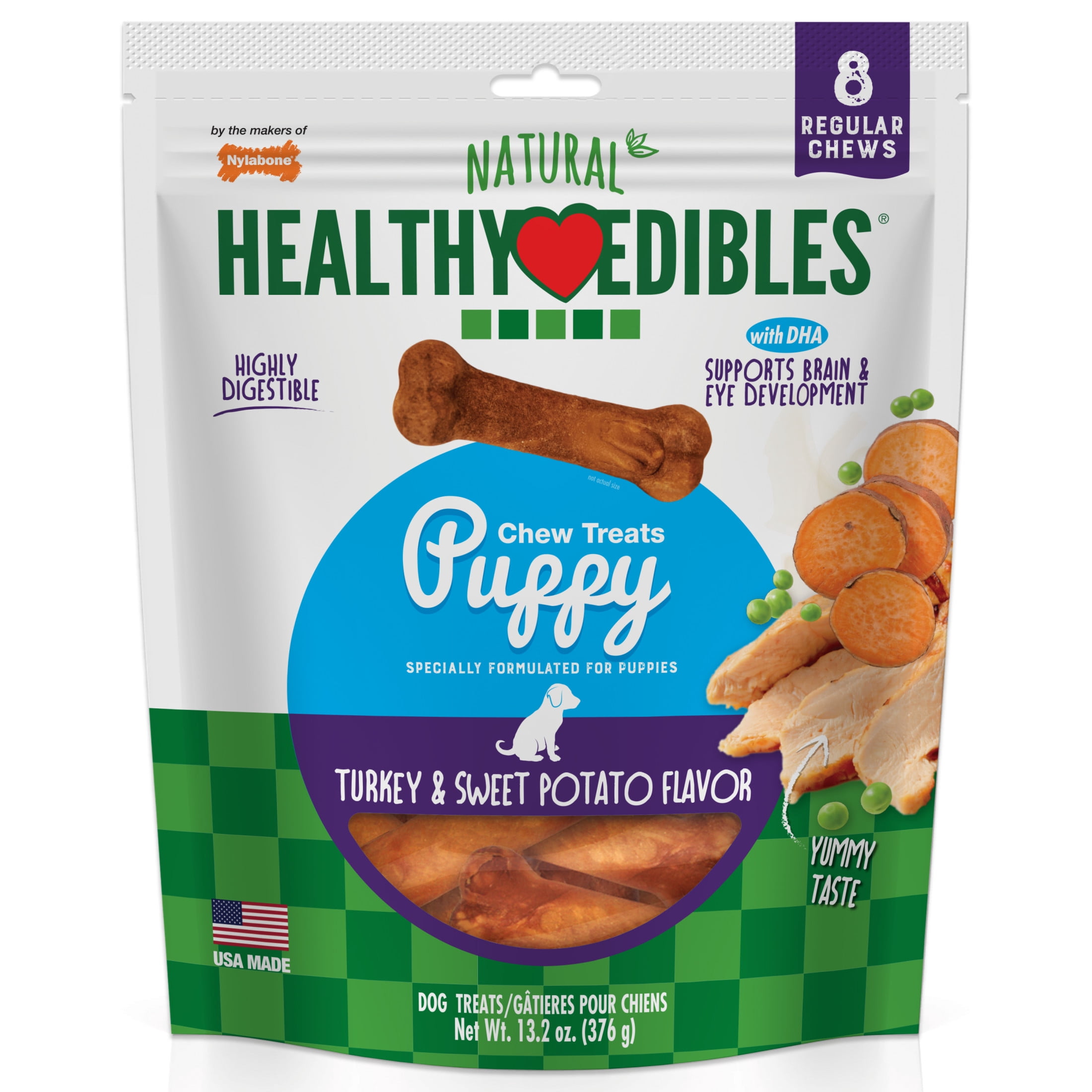 Nylabone Healthy Edibles Natural Puppy Treats, Training Treats for Puppies, Turkey & Sweet Potato Flavor Dog Treats, For Small Dogs (8 Count)