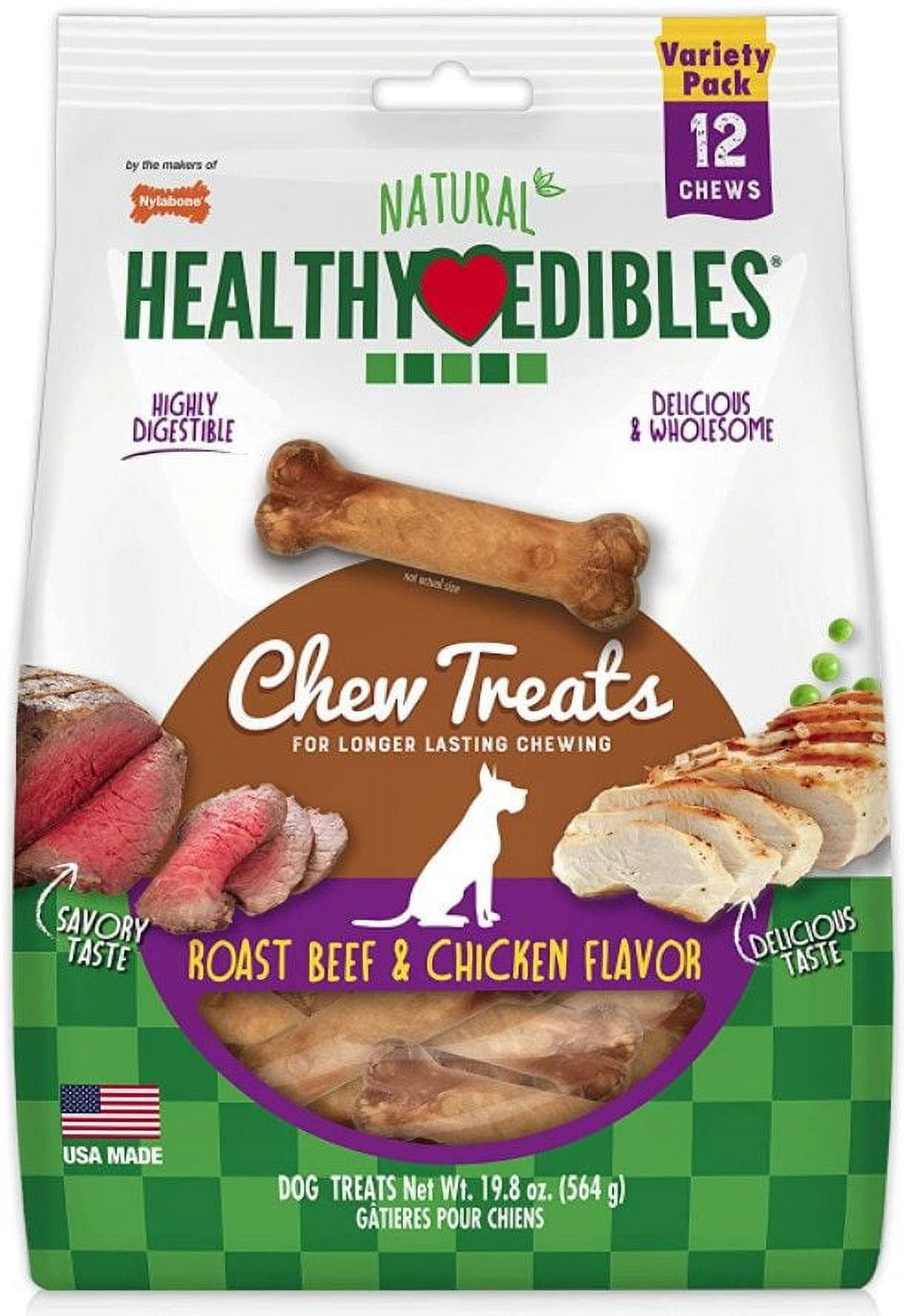 Nylabone Natural Healthy Edibles Variety Pack - Roast Beef & Chicken [Dog, Treats Packaged] Regular - 12 Pack