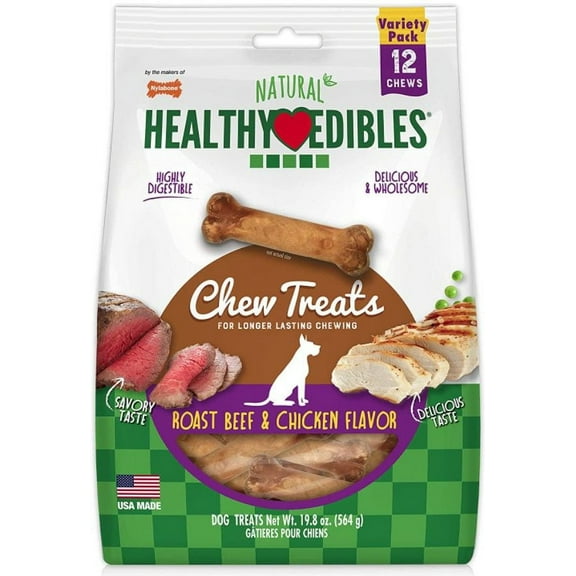 Nylabone Natural Healthy Edibles Variety Pack - Roast Beef & Chicken [Dog, Treats Packaged] Regular - 12 Pack
