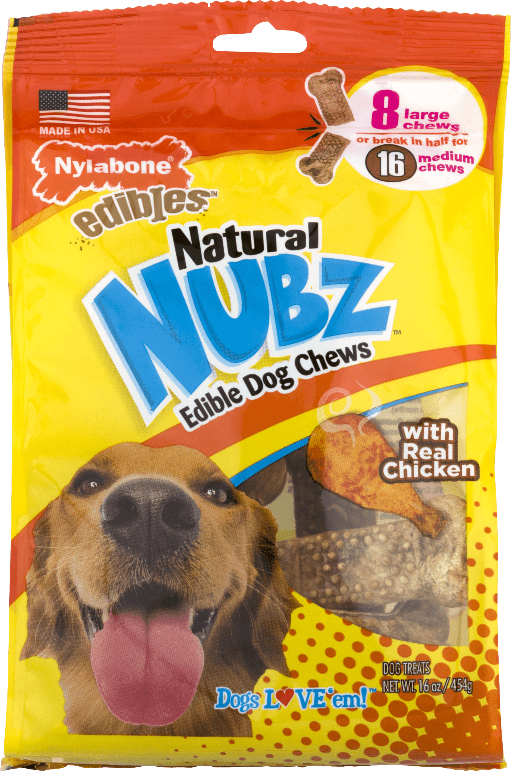 Nylabone Natural Nubz Edible Dog Chew Treat Chicken, Large, 16 Oz. (8