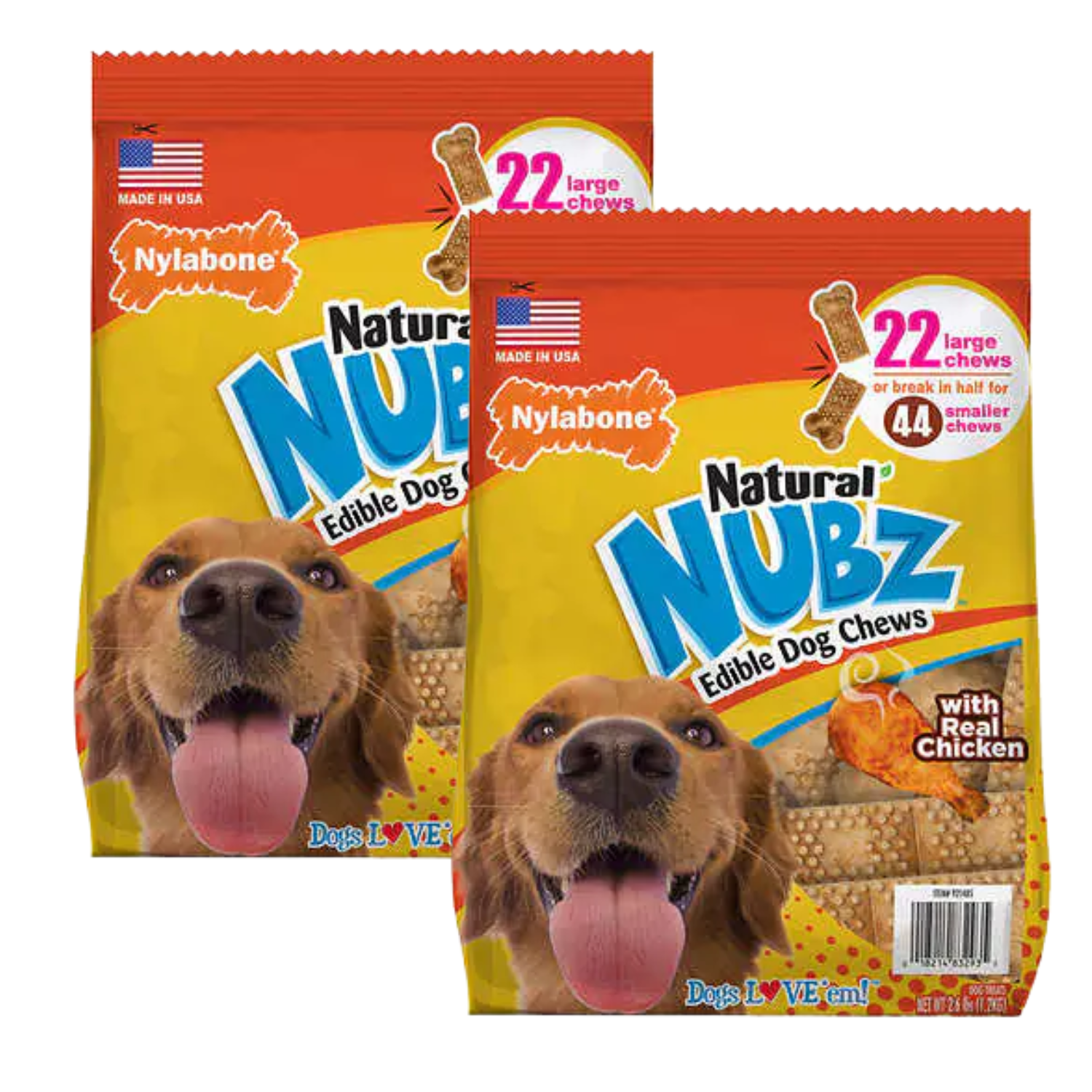 Nylabone Natural Nubz Edible Dog Chews, Made with Real Chicken, Help Clean and Gums great for all Dog Sizes 22ct Large Chew 2.6Lbs- 2 Pack
