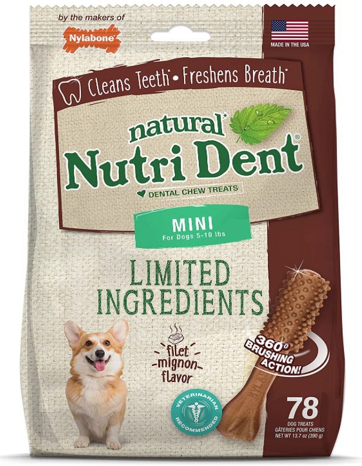 Nylabone Natural Nutri Dent Filet Mignon Limited Ingredients Mini Dog