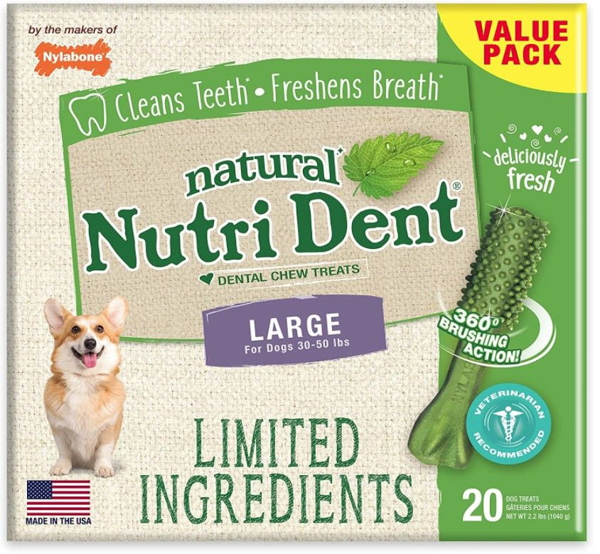 Nylabone Natural Nutri Dent Fresh Breath Dental Chews - Limited Ingredients [Dog, Dental & Breath Aids] Large - 20 Count