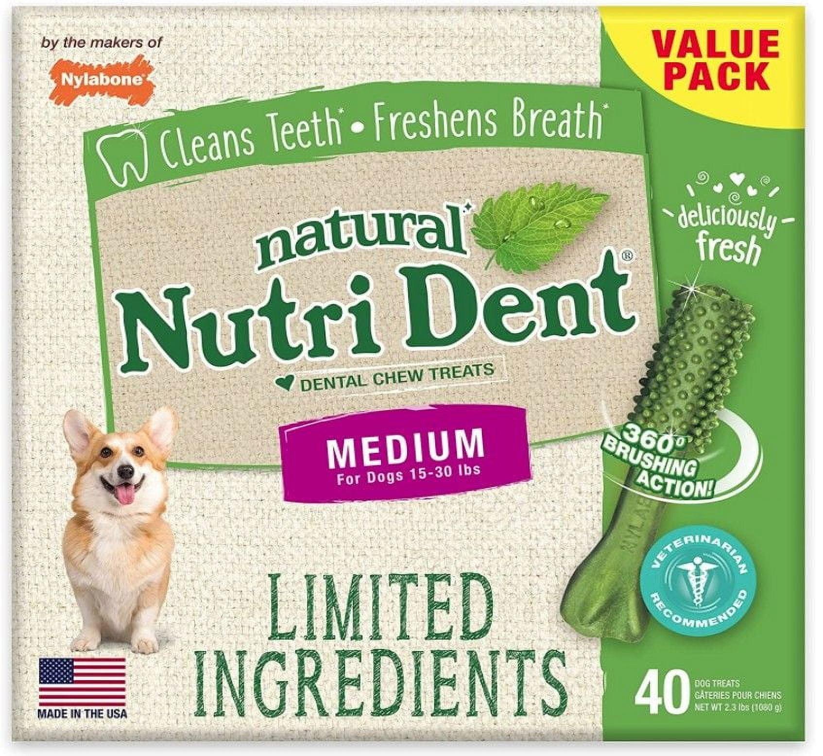 Nylabone Natural Nutri Dent Fresh Breath Dental Chews - Limited Ingredients [Dog, Dental & Breath Aids] Medium - 40 Count