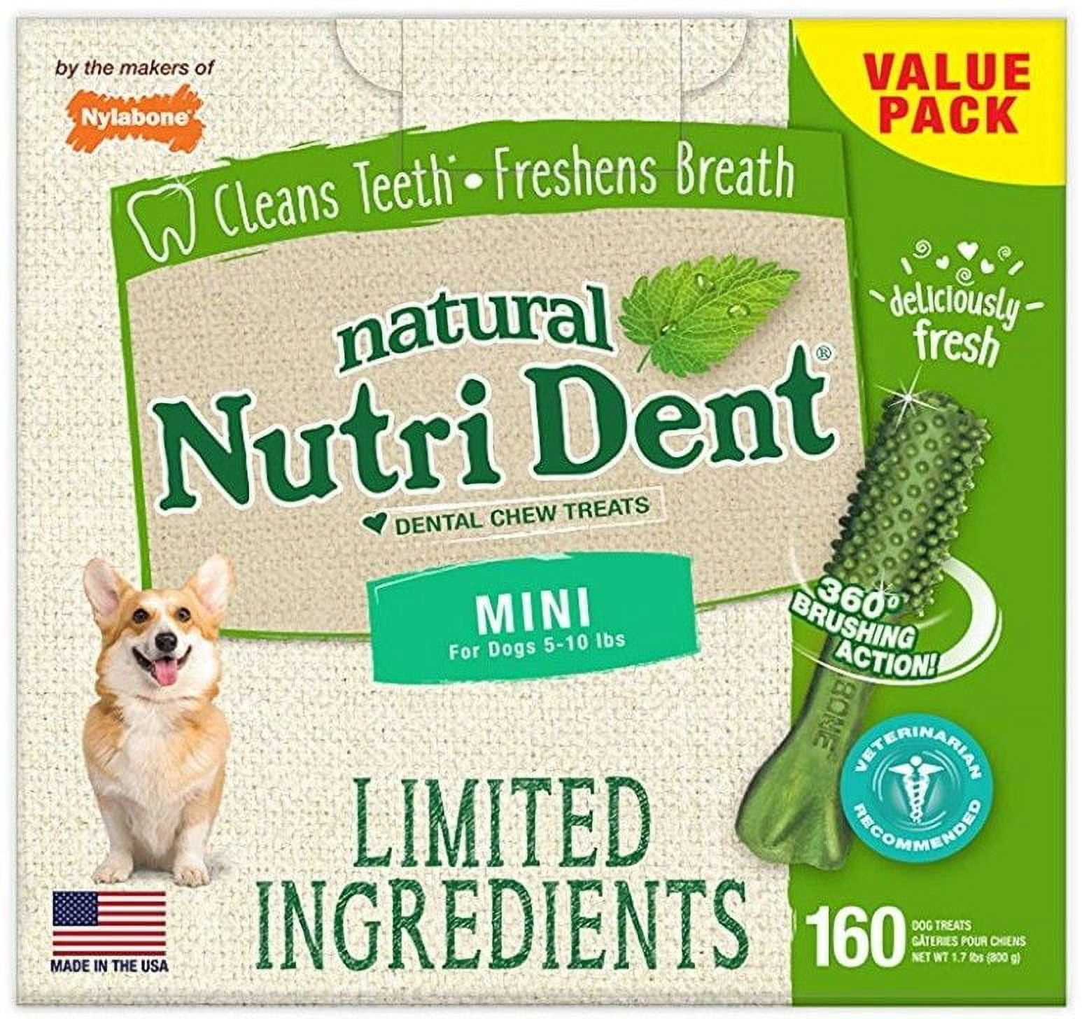 Nylabone Natural Nutri Dent Fresh Breath Dental Chews - Limited Ingredients [Dog, Dental & Breath Aids] Mini - 160 Count
