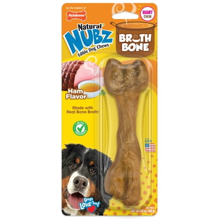 Nylabone Nubz Bone Broth Dog Treats for Large Dogs, Ham Flavor Dog Bones, Large - 30+ lbs., 1 Count