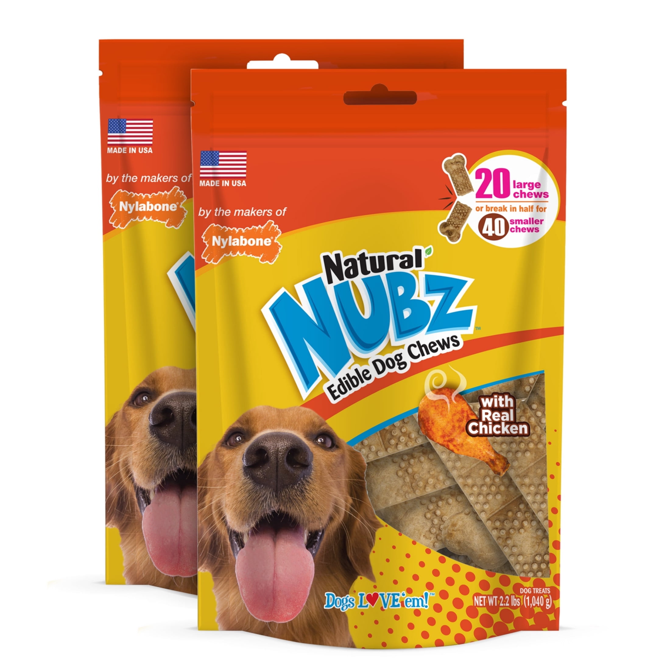 Nylabone Nubz Chicken Dog Chew Treats Large - 30+ lbs. (20 Count) (Pack of 2)