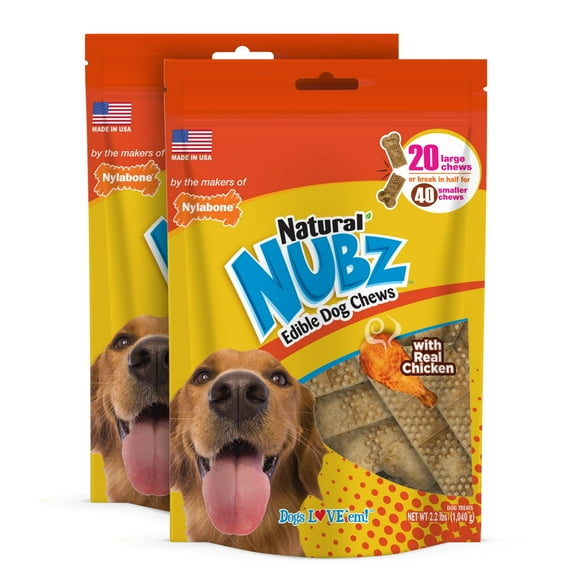 Nylabone Nubz Chicken Dog Chew Treats Large - 30+ lbs. (20 Count) (Pack of 2)