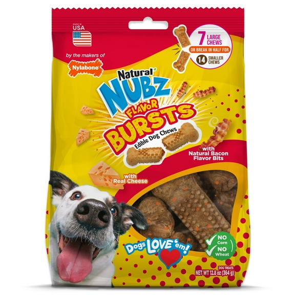 Nylabone Nubz Flavor Bursts Natural Dog Chew Treats, Bacon & Cheese Flavor, Large (7 Count)