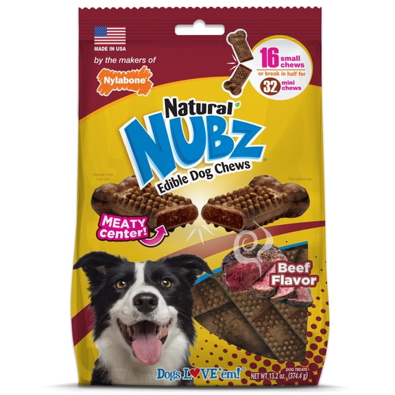 Nylabone Nubz Meaty Center Dog Treats for Small Dogs, Beef Flavor Dog Bones, Small - Up to 30 lbs., 16 Count