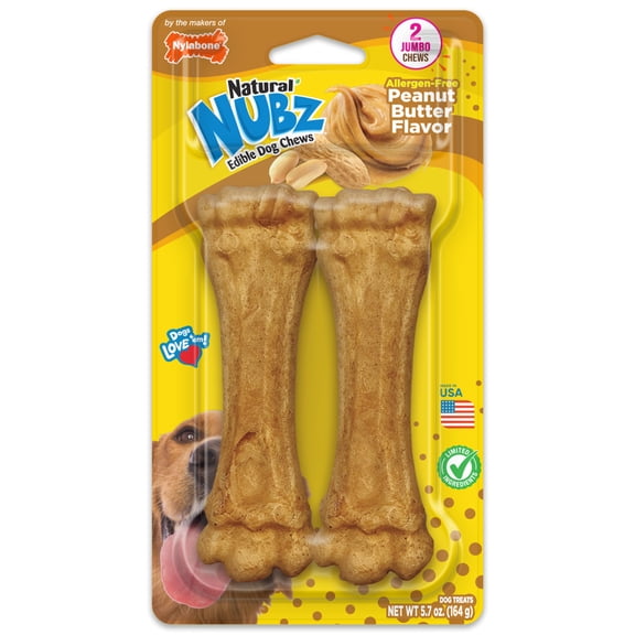 Nylabone Nubz Peanut Butter Dog Chew Treats Jumbo - Up to 50 lbs. (2 Count)