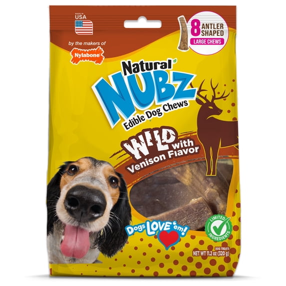 Nylabone Nubz Wild Antler Dog Treats for Large Dogs, Venison Flavor Dog Bones, Large - 30+ lbs., 8 Count