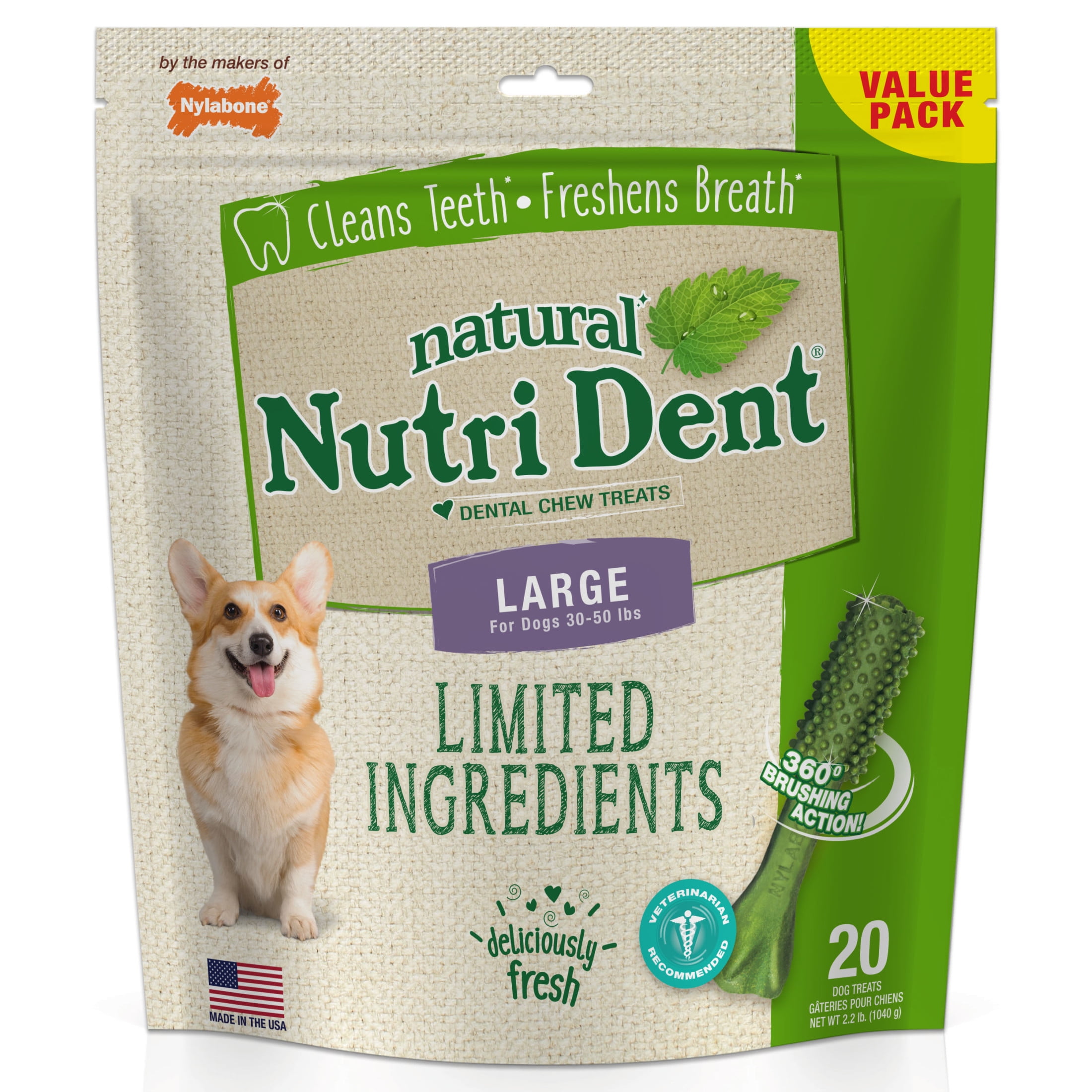 Nylabone Nutri Dent Fresh Breath Flavored Dental Dog Chew Treats Large (20 Count)