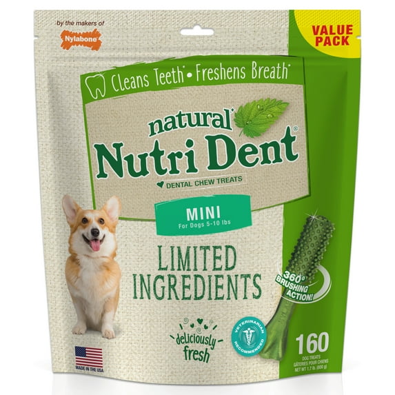 Nylabone Nutri Dent Fresh Breath Flavored Dental Dog Chew Treats Mini (160 Count)