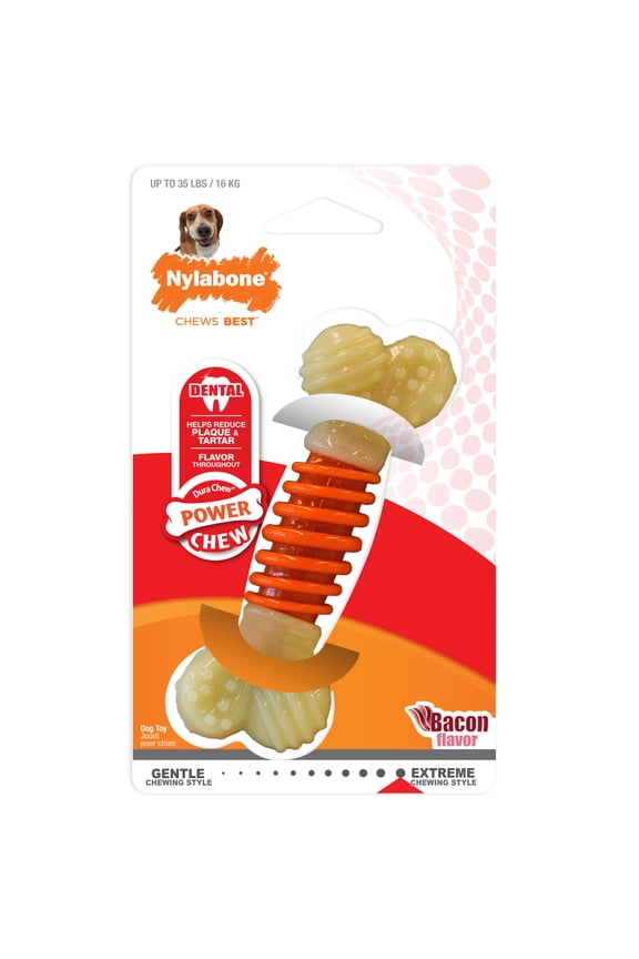 Power Chew Dental Bone Dog Toy, Dog Chew Toy, Bacon Flavor, Medium, 1 Count