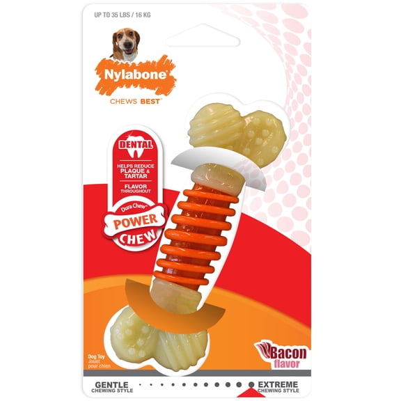 Nylabone Power Chew Dental Bone Dog Toy, Dog Chew Toy, Bacon Flavor, Medium, 1 Count
