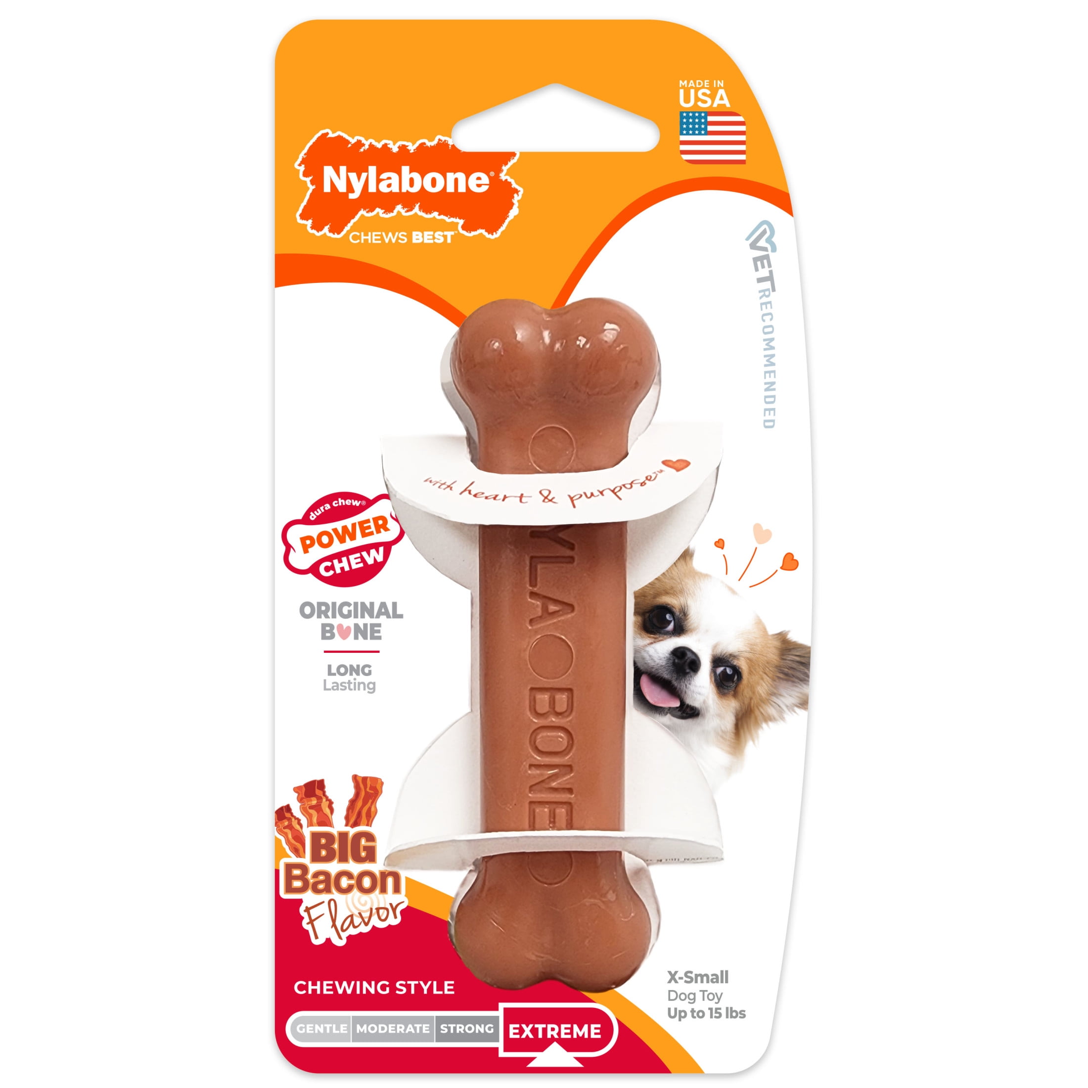 Nylabone Power Chew Original Bone Dog Chew Toy Bacon X-Small (1 Count)
