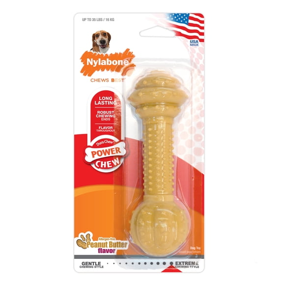 Nylabone Power Chew Barbell Bone Dog Toy, Dog Chew Toy, Peanut Butter Flavor, Medium, 1 Count