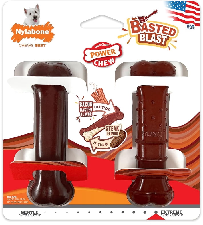 Nylabone Power Chew Basted Blast Chew Bone Bacon and Steak Flavor Small/Regular [New Dog Supplies, Dog Chew Toys, Nylabone, Dog Supplies] 2 count